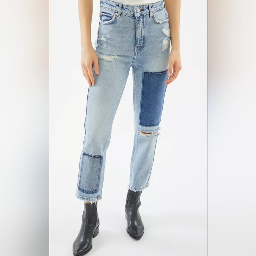 BDG High Waisted Slim Straight Jean Distressed Patchwork 27 Urban Outfitters